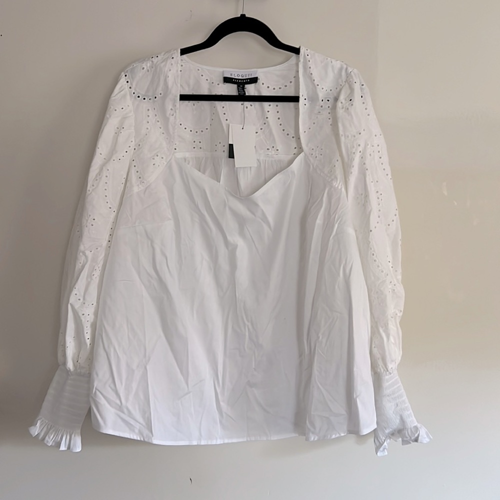 Eloquii Elements Long Sleeve Eyelet White Blouse
